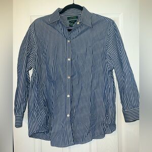 Lauren by Ralph Lauren Blue Striped Button-Up Shirt